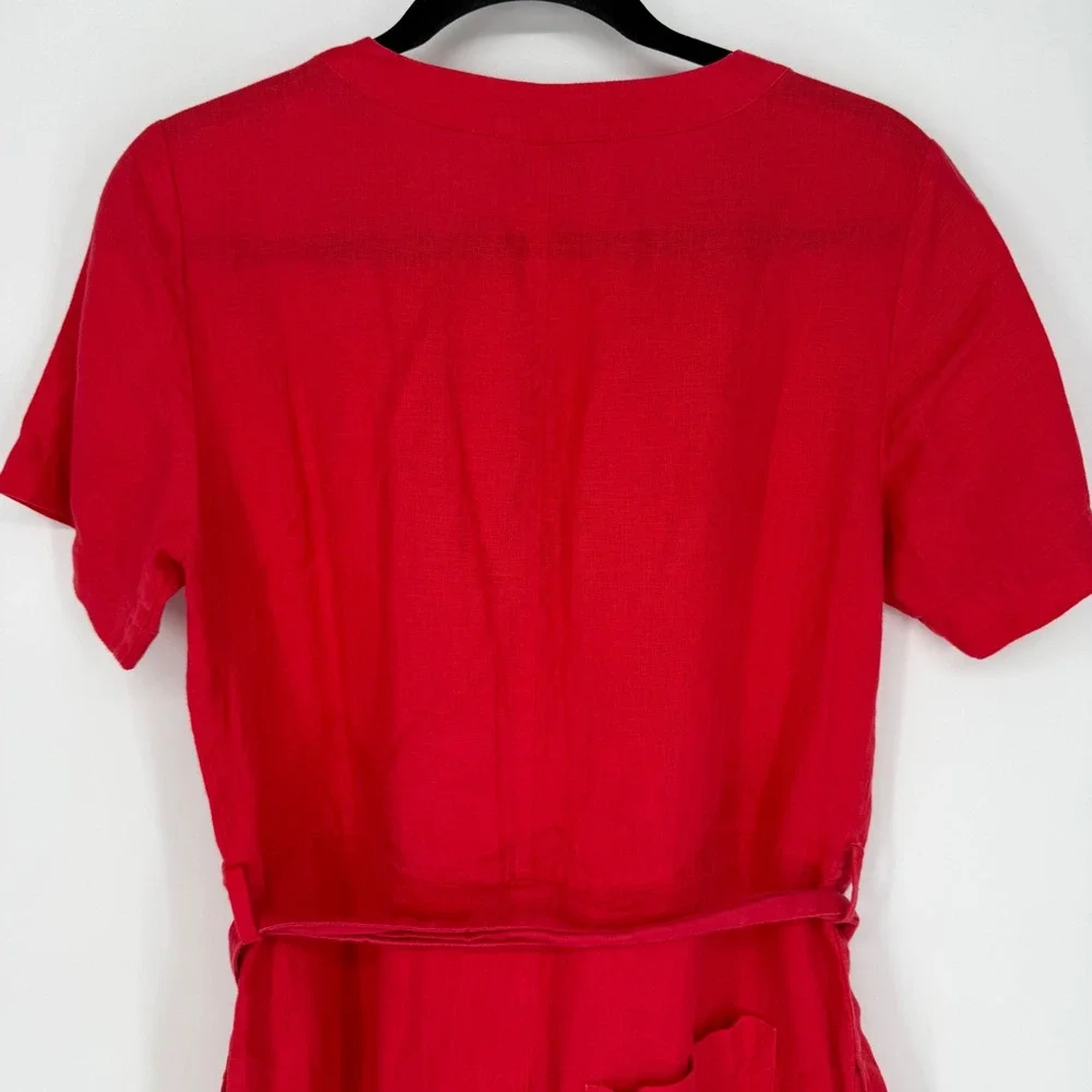 EVERLANE LINEN SHORT SLEEVE JUMPSUIT RED SIZE 2‎ BELTED LOOSE FIT 100% LINEN